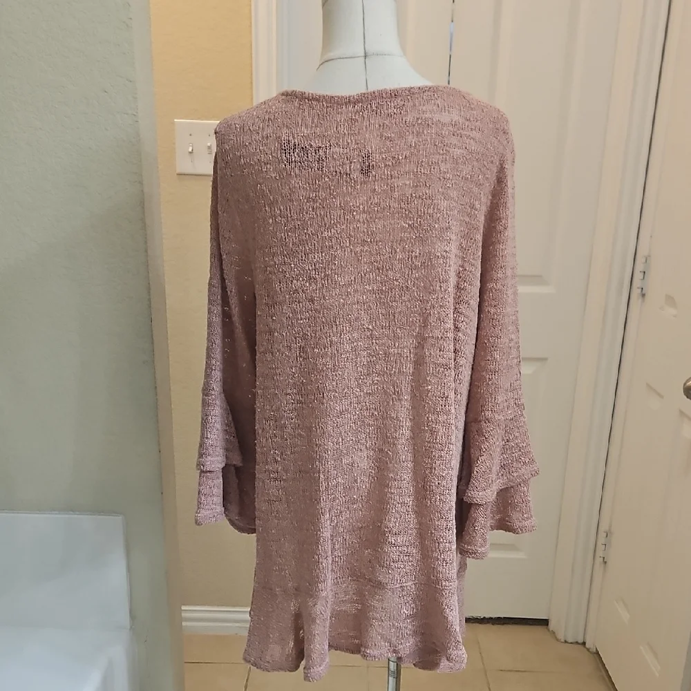 Nally & Millie Dusty Pink Textured Tunic Top Ruffled Hem & Layered Bell Sleeves - Picture 10 of 11